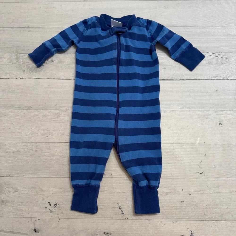 Hanna Andersson baby one piece footless pajamas blue stripes 50 0-3‎ months